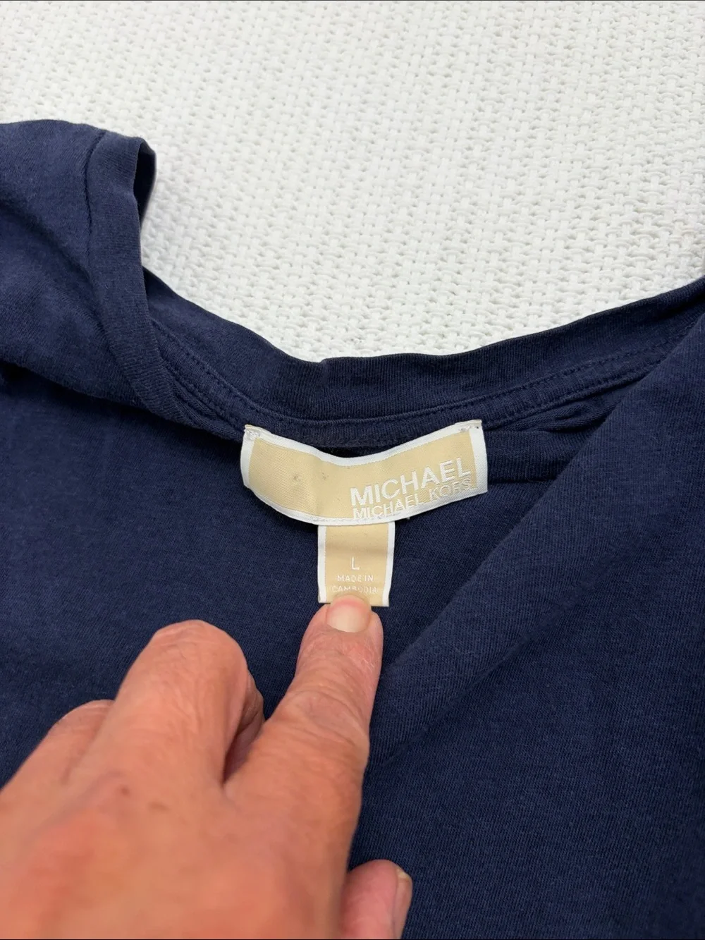 Michael Kors Navy Short-Sleeve Tee with Lace-Up Shoulder Detail